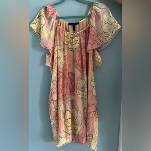 BCBG MAXAZRIA Pink and Yellow Floral design dress. (Size L)